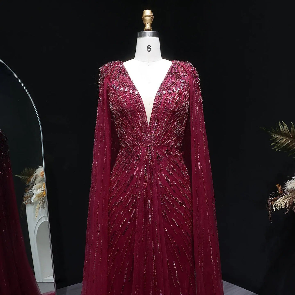 Luxury Dubai Green Evening Dresses with Cape Fuchsia Crystal Gold SS399
