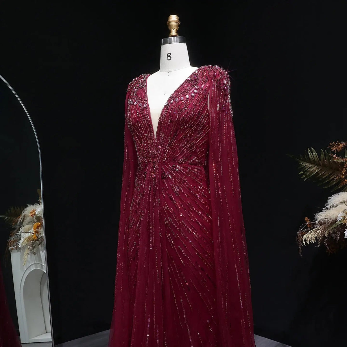 Luxury Dubai Green Evening Dresses with Cape Fuchsia Crystal Gold SS399