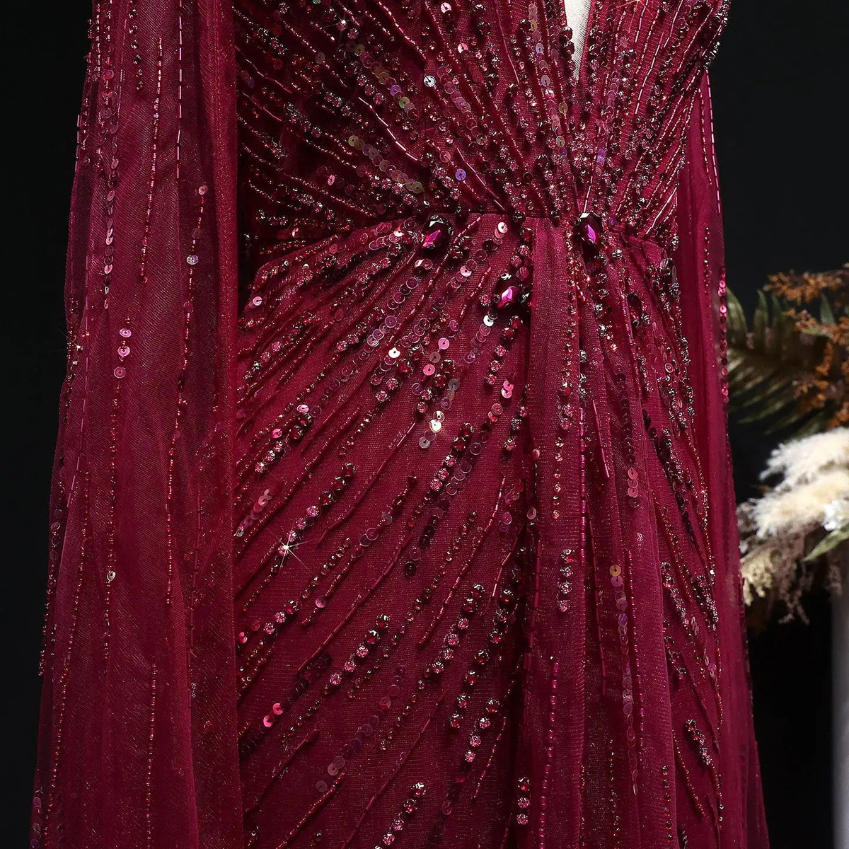 Luxury Dubai Green Evening Dresses with Cape Fuchsia Crystal Gold SS399