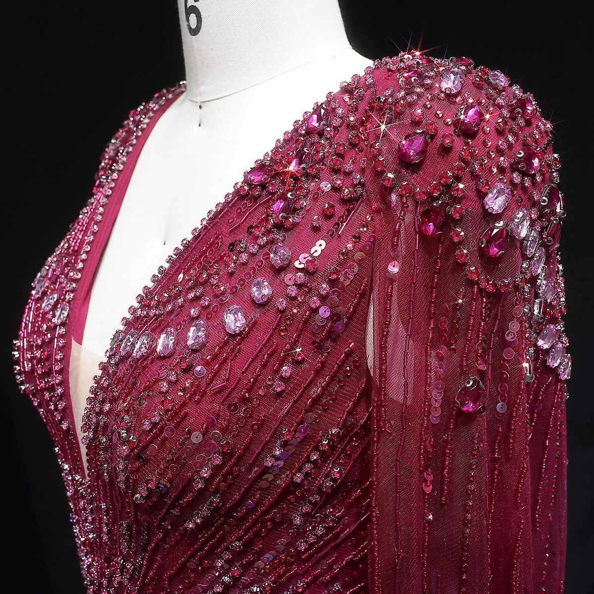 Luxury Dubai Green Evening Dresses with Cape Fuchsia Crystal Gold SS399