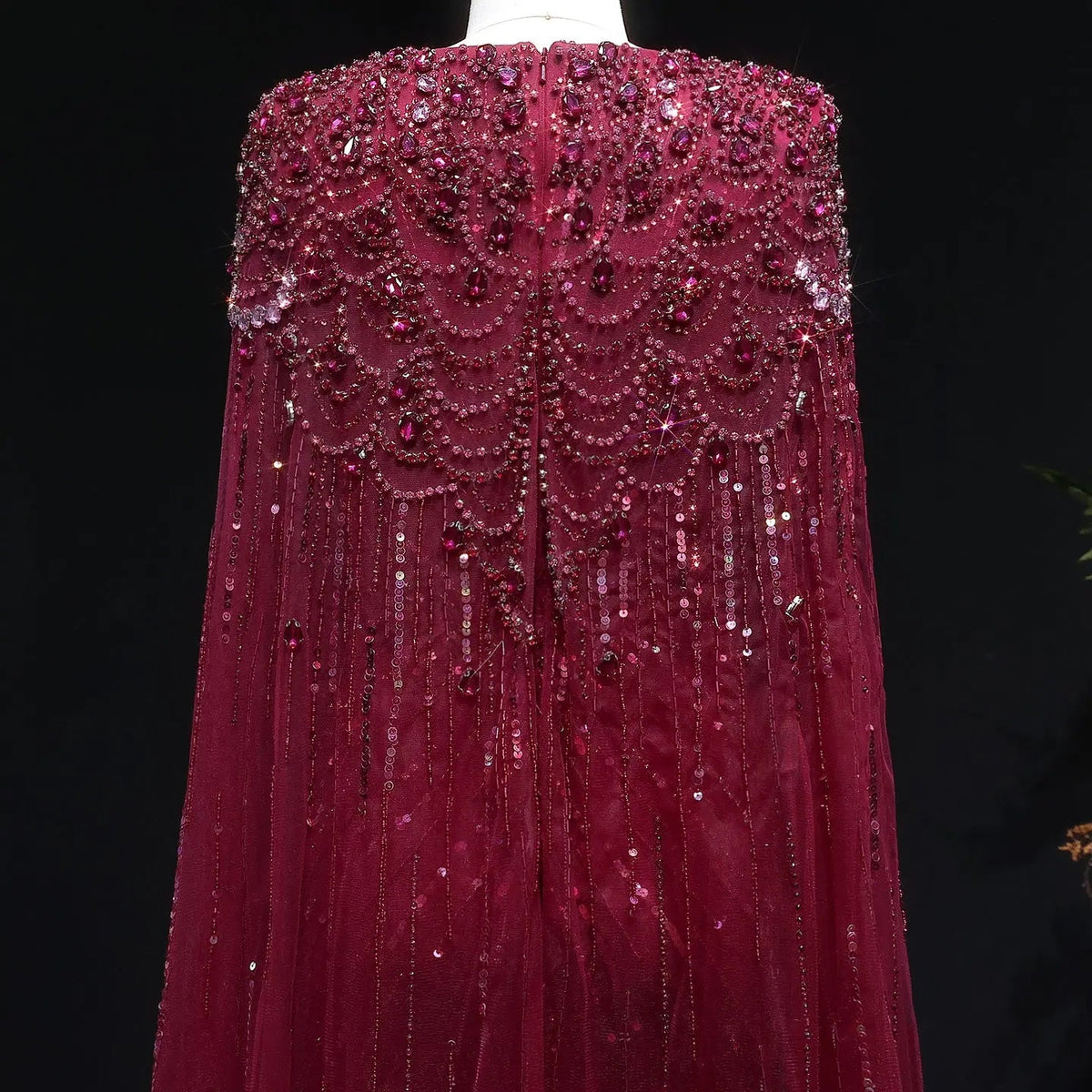 Luxury Dubai Green Evening Dresses with Cape Fuchsia Crystal Gold SS399