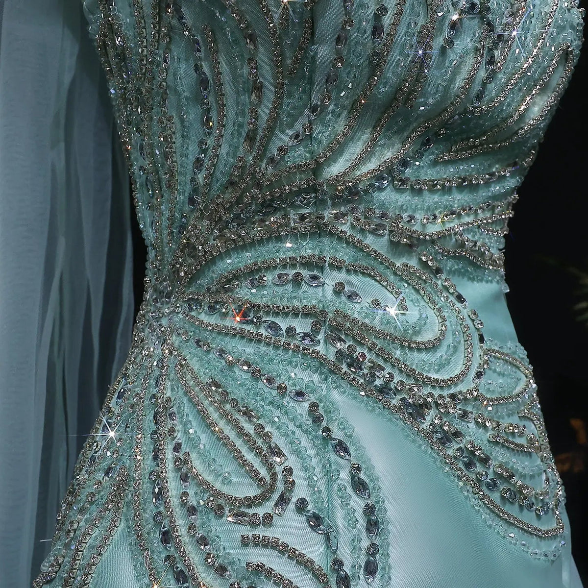 Luxury Aqua Strapless Sequin Cape A-line Evening Dress with Scarf SS413