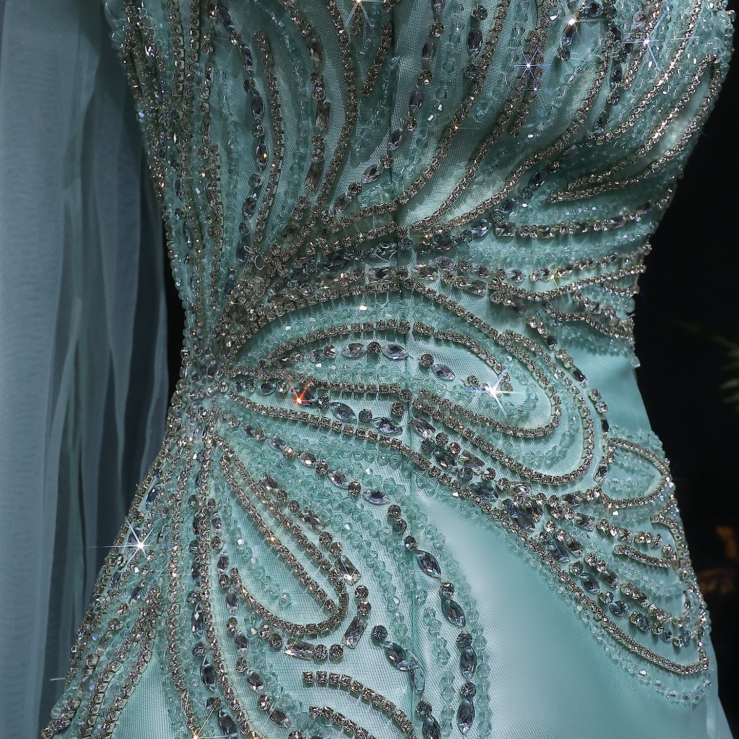 Glamorous Aqua Strapless Sequin Evening Dress with Cape and Scarf SS413