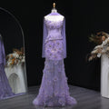 Luxury Lilac 3D Floral Applique Evening Dress with Sheer Tulle and Scarf SS415