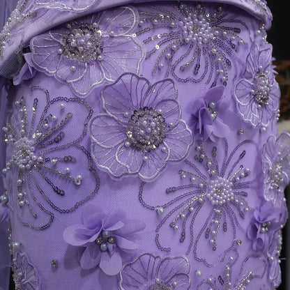 Romantic Lilac 3D Floral Applique Sheer Tulle Mermaid Evening Dress with Scarf SS415