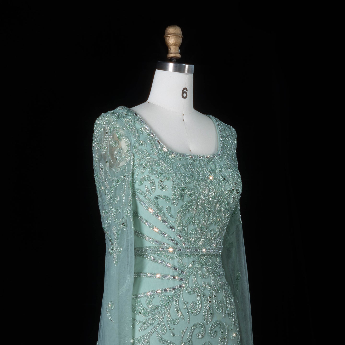 Luxury Beaded Turquoise Evening Dress with Cape Sleeves SS469