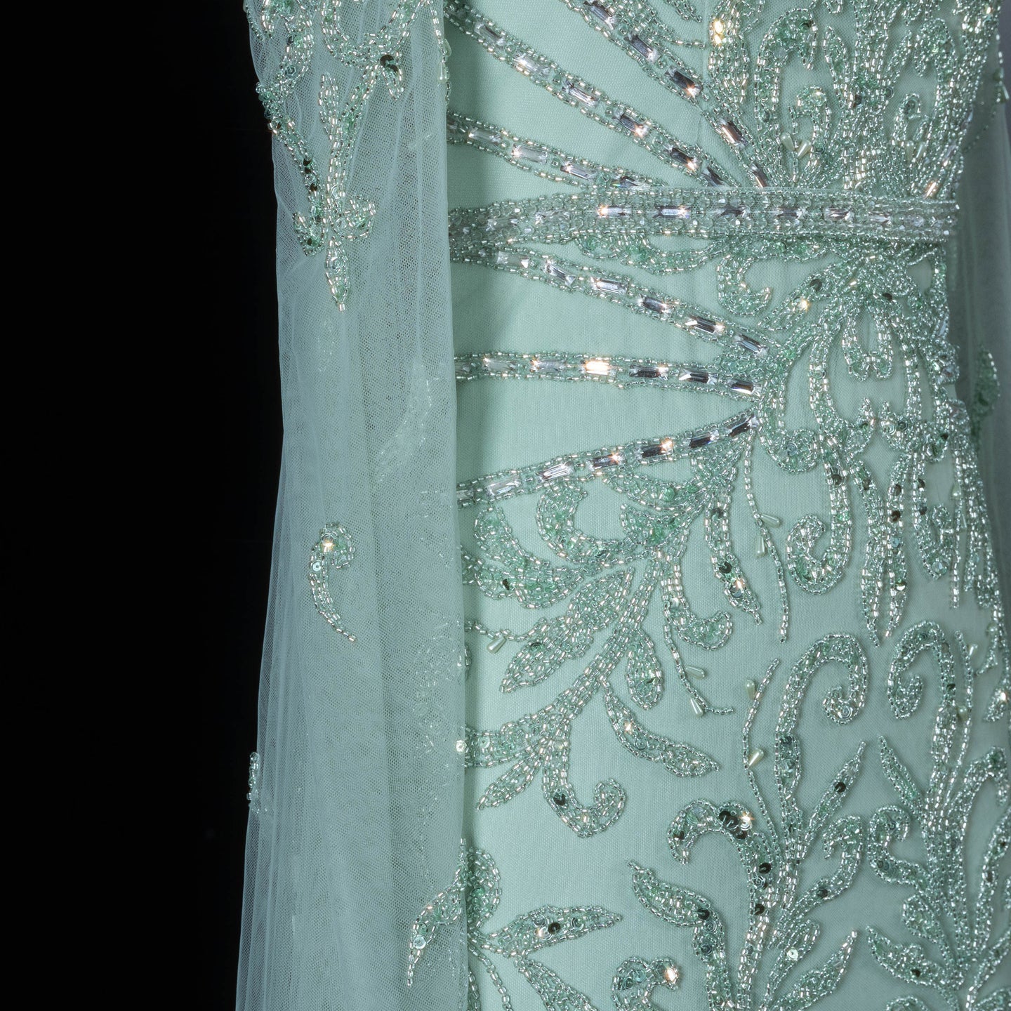 Luxury Beaded Turquoise Evening Dress with Cape Sleeves SS469