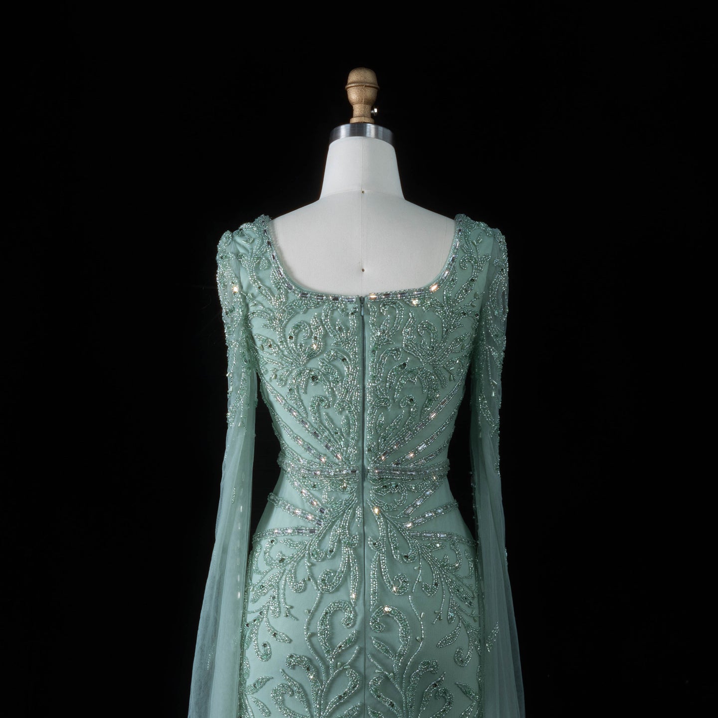 Luxury Beaded Turquoise Evening Dress with Cape Sleeves SS469