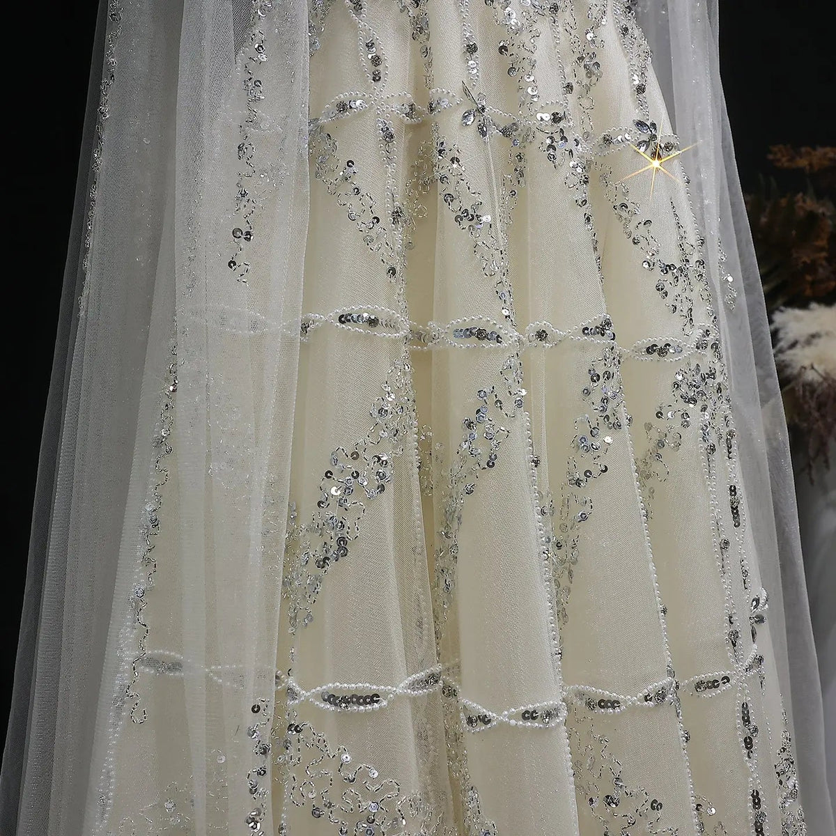 Luxury Cream Heavy Beaded Train Evening Dress with Cape SS486