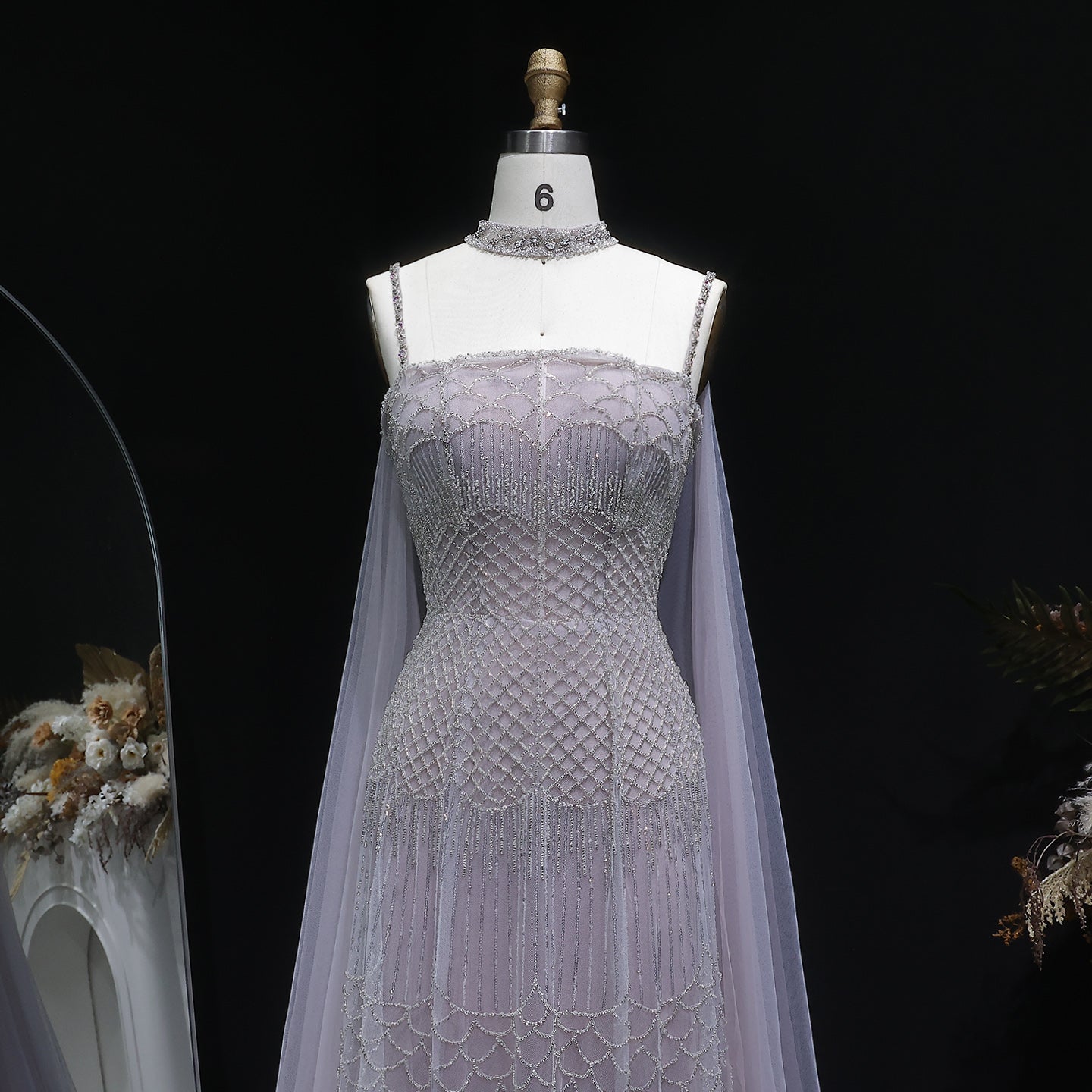 Charming Beaded Pink Mermaid Evening Dress with Cape SS509