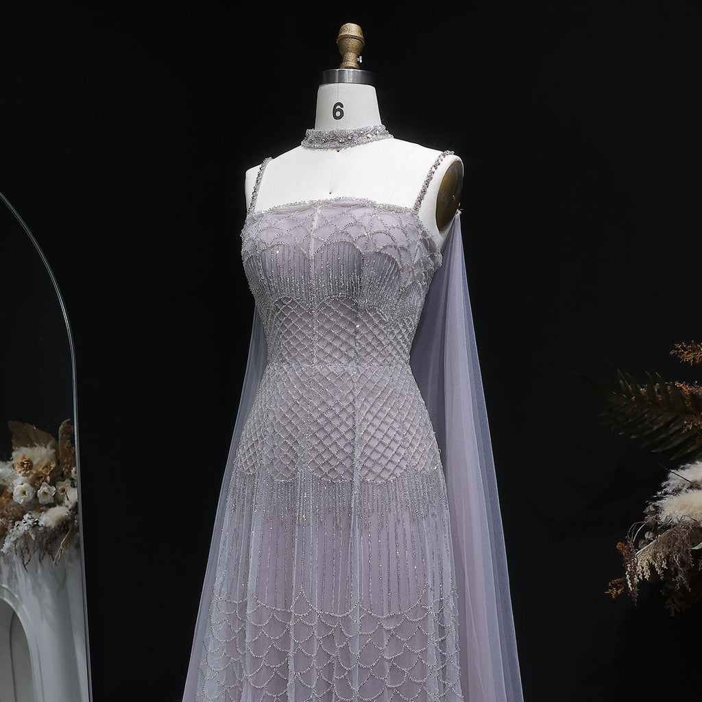 Charming Beaded Pink Mermaid Evening Dress with Cape SS509