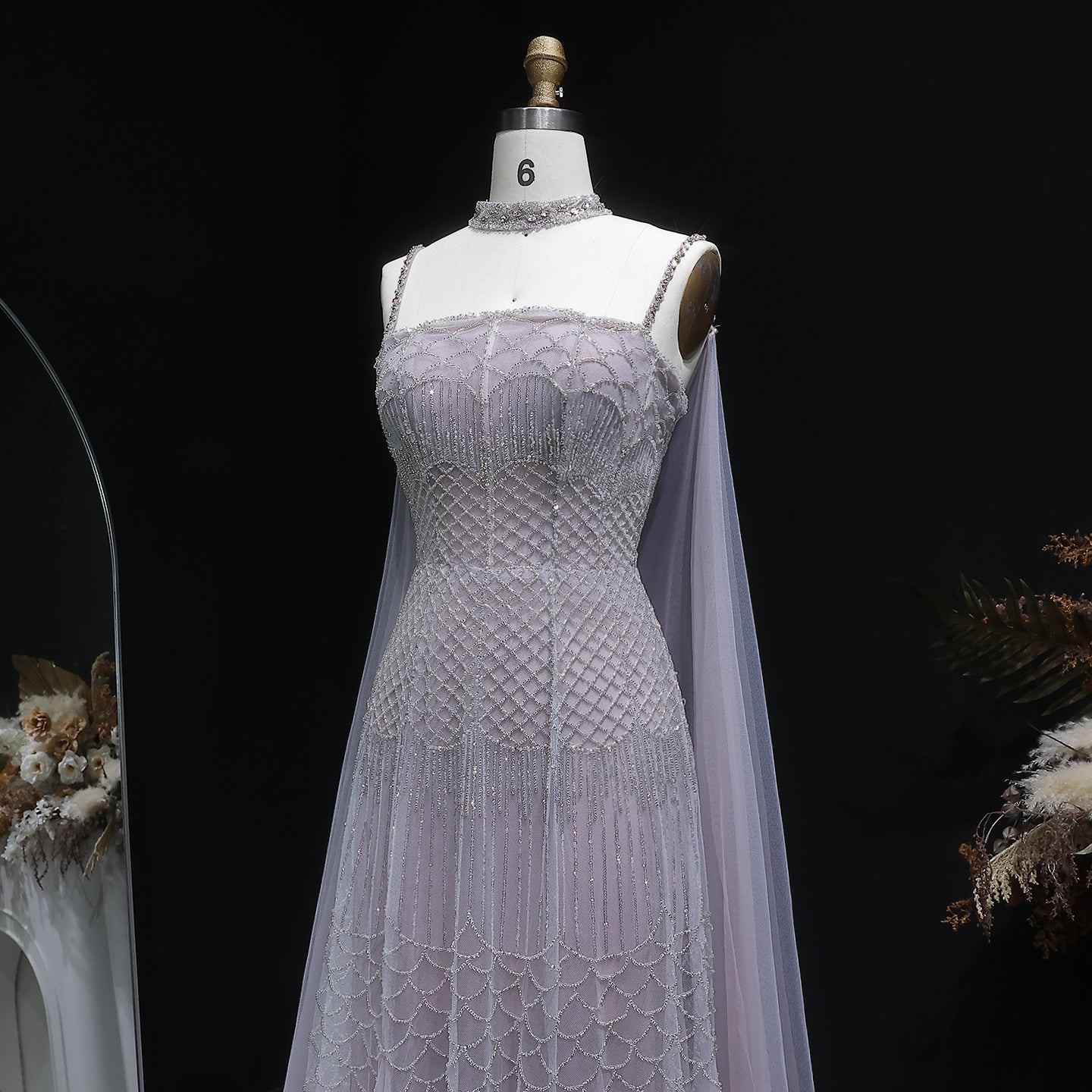 Charming Beaded Pink Mermaid Evening Dress with Cape SS509
