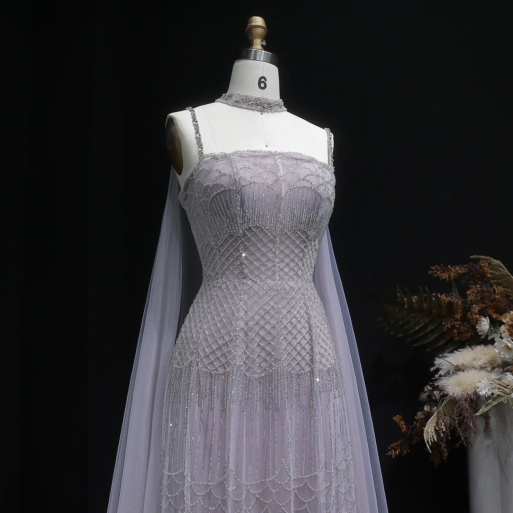 Charming Beaded Pink Mermaid Evening Dress with Cape SS509