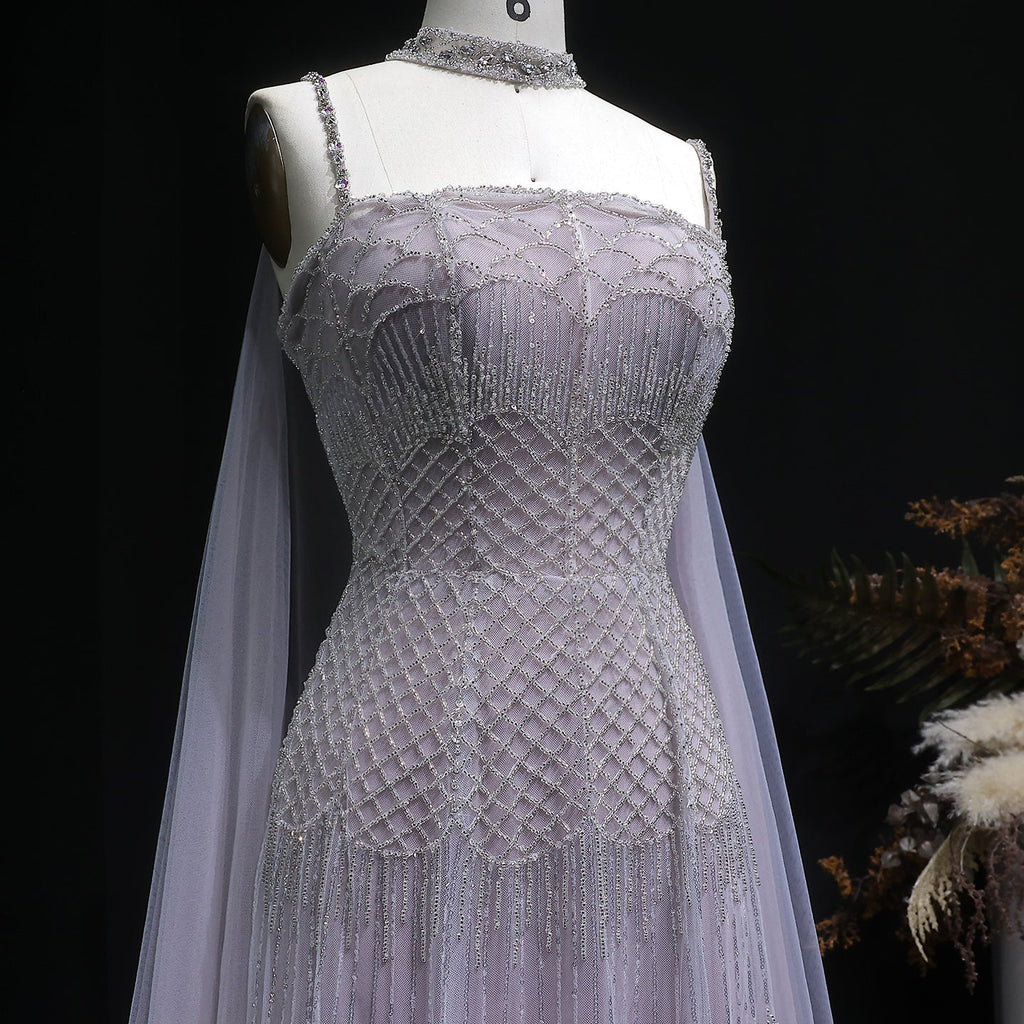 Charming Beaded Pink Mermaid Evening Dress with Cape SS509