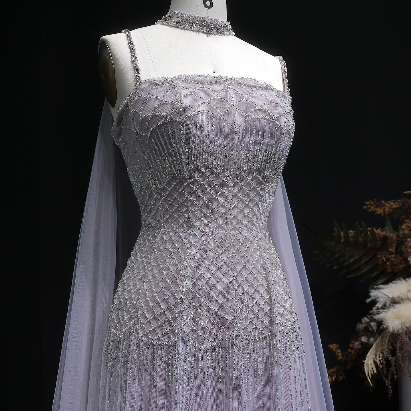 Charming Beaded Pink Mermaid Evening Dress with Cape SS509