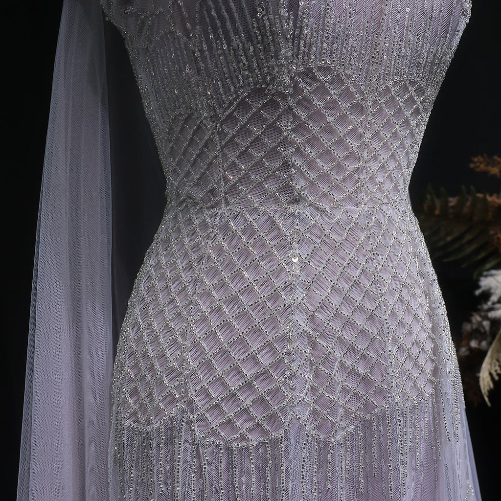 Charming Beaded Pink Mermaid Evening Dress with Cape SS509