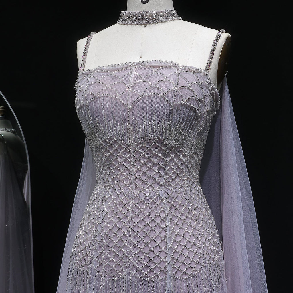Charming Beaded Pink Mermaid Evening Dress with Cape SS509