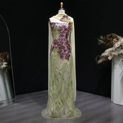 Luxury Purple Green Beaded sequin Cape Train Girls Formal  Evening Dress SS511