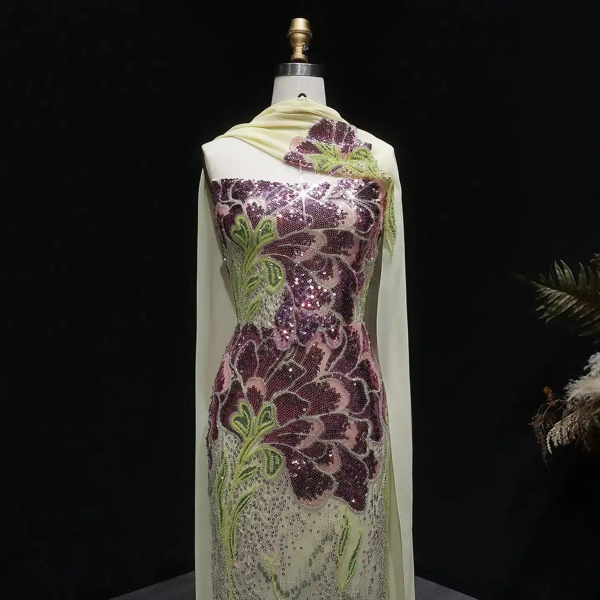 Luxury Purple Green Beaded sequin Cape Train Girls Formal  Evening Dress SS511