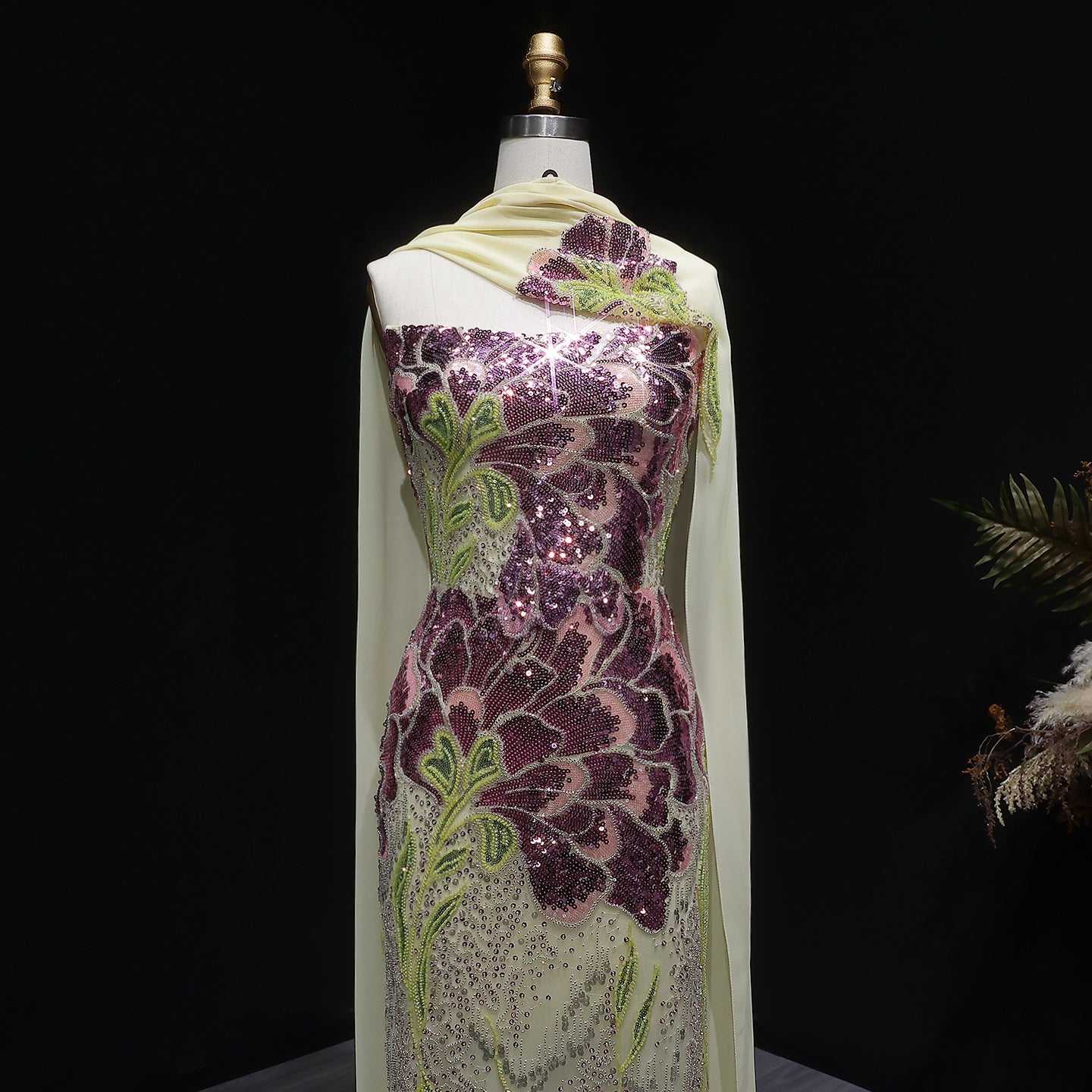 Luxury Purple Green Sparkling Sequin Beaded Formal Evening Dress SS511