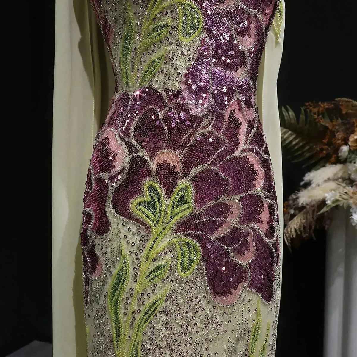 Luxury Purple Green Beaded sequin Cape Train Girls Formal  Evening Dress SS511