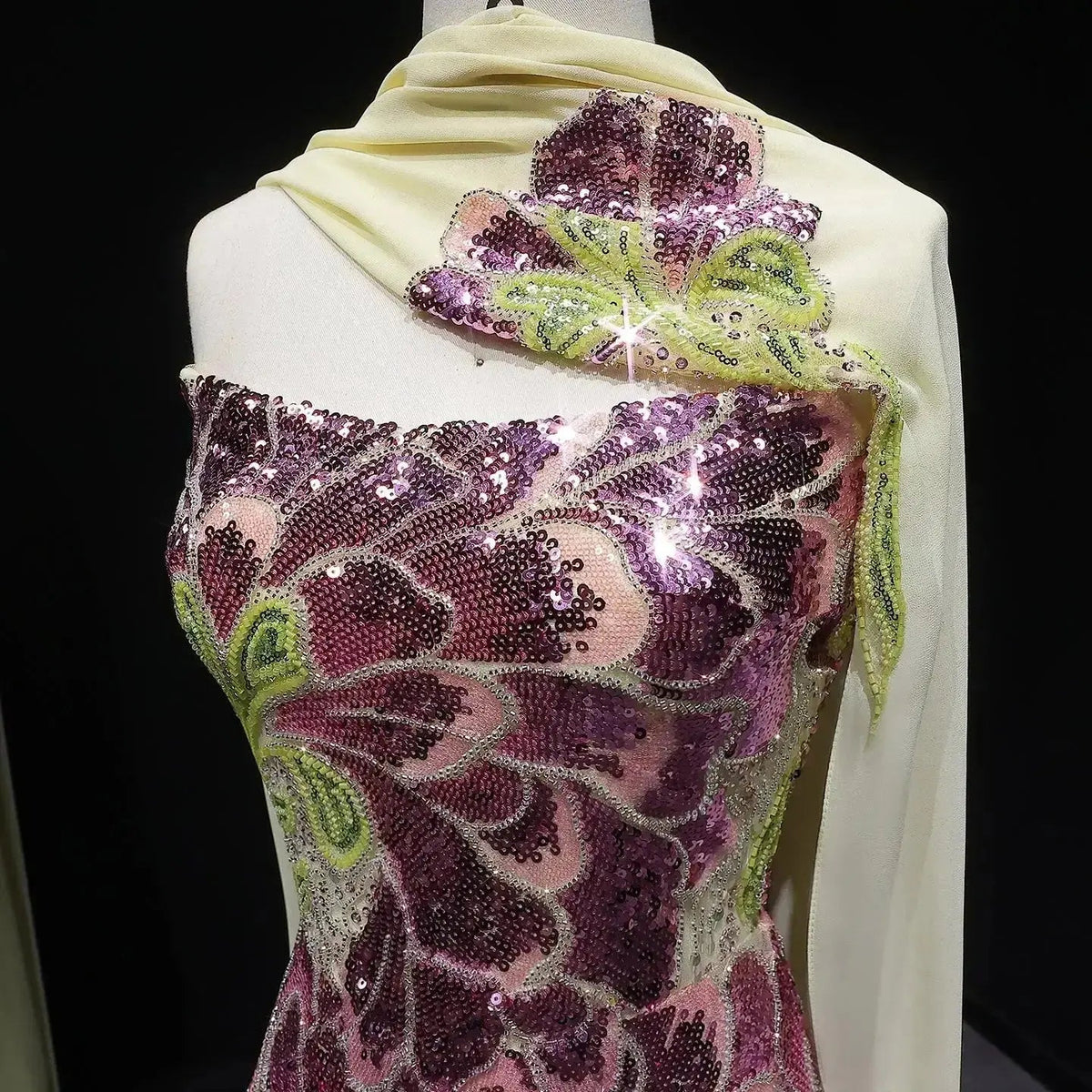 Luxury Purple Green Beaded sequin Cape Train Girls Formal  Evening Dress SS511