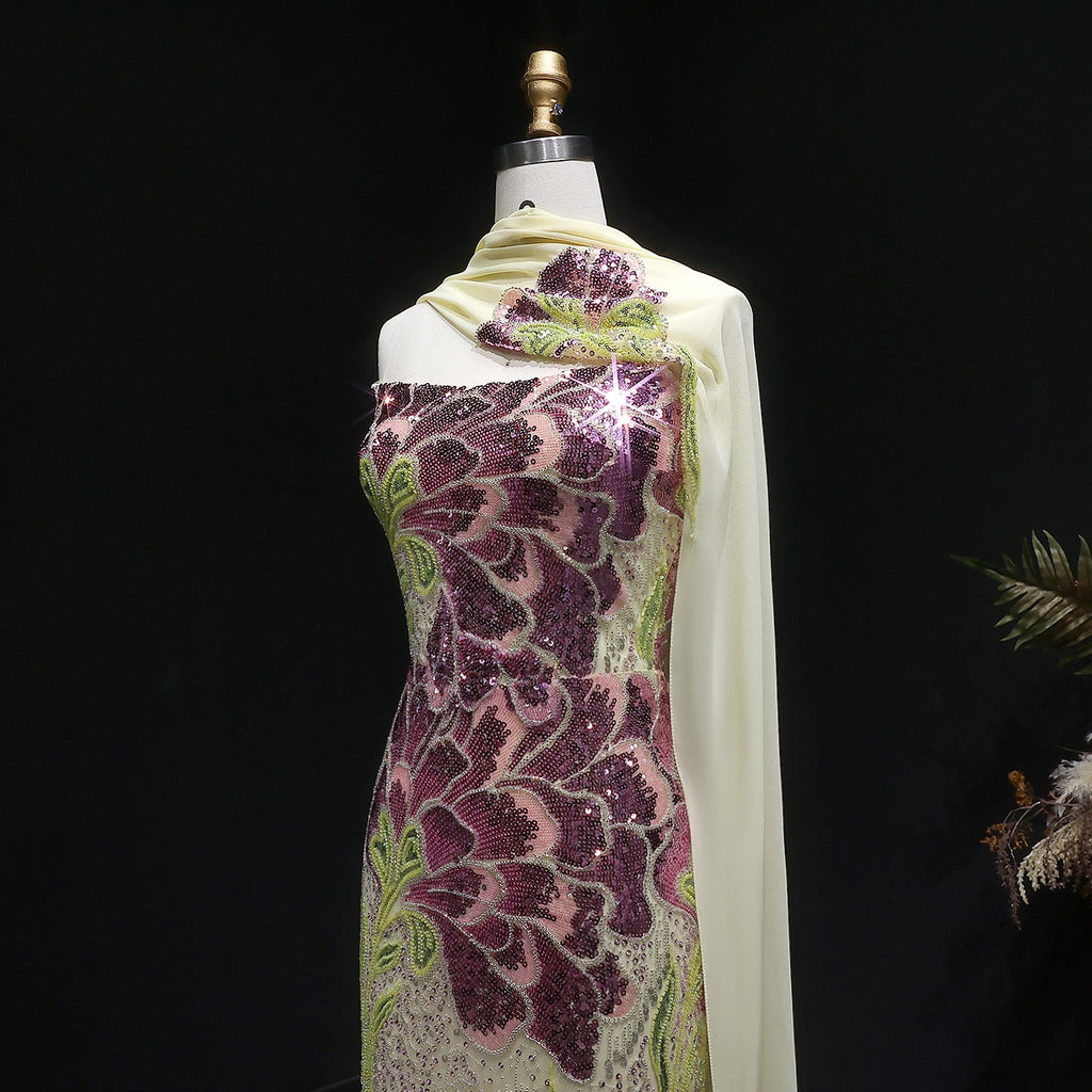Luxury Purple Green Sparkling Sequin Beaded Formal Evening Dress SS511
