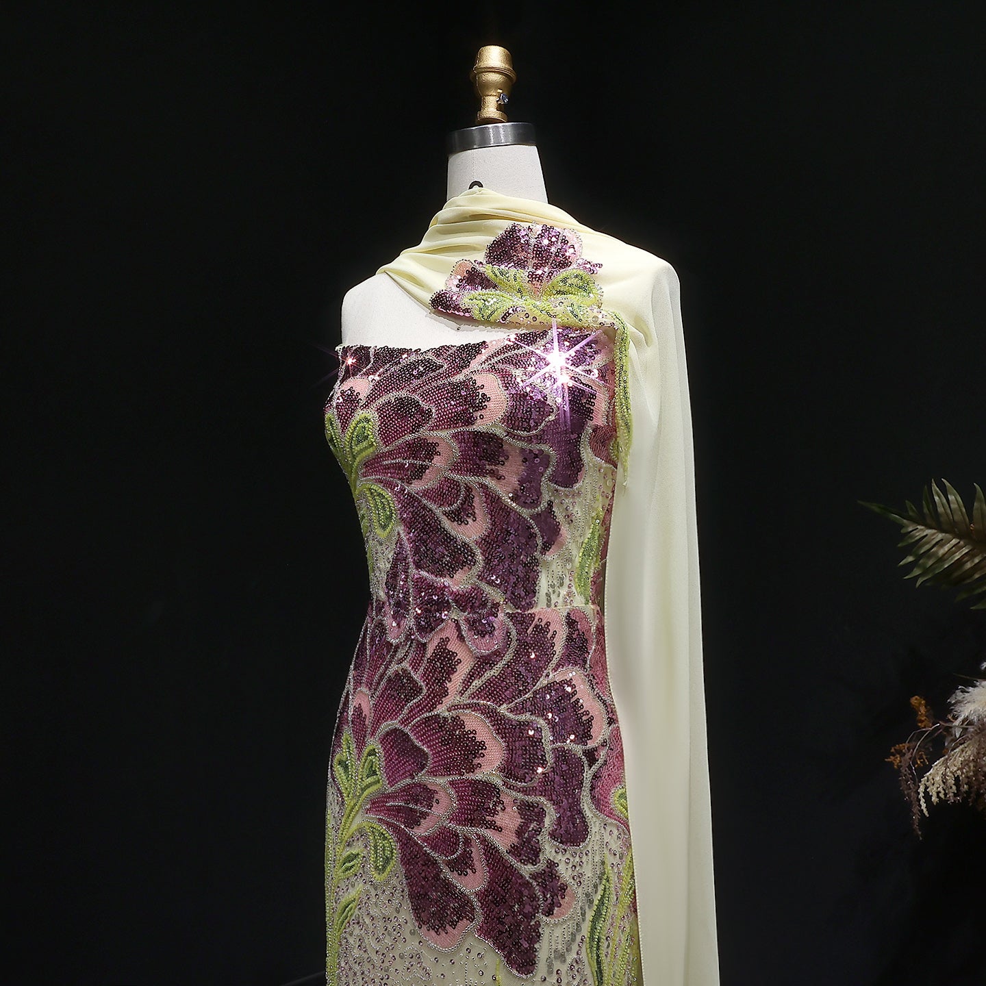 Luxury Purple Green Sparkling Sequin Beaded Formal Evening Dress SS511