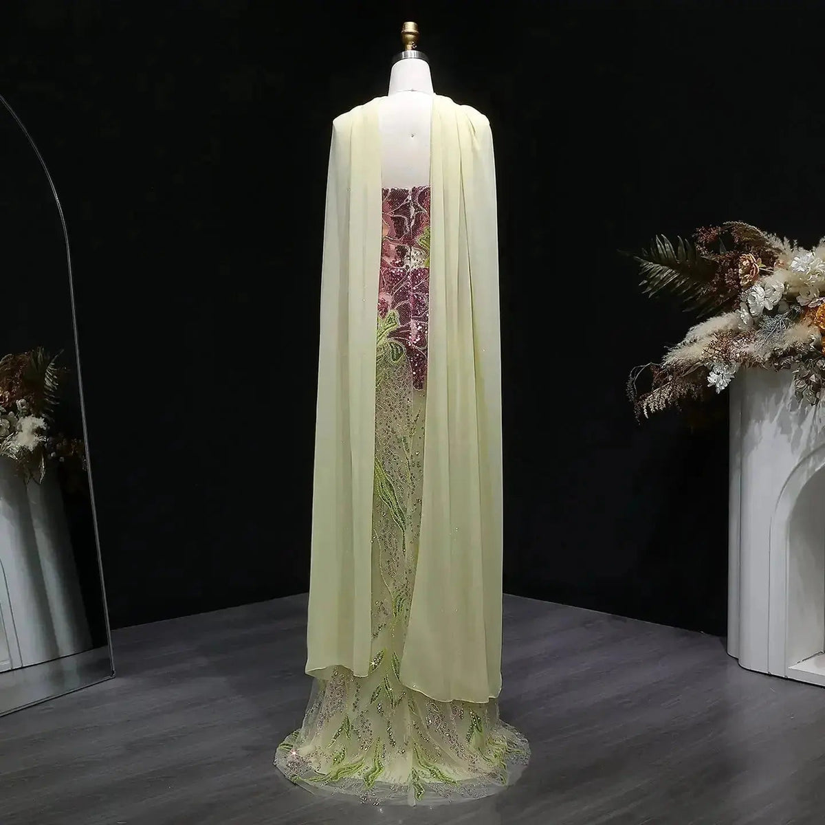 Luxury Purple Green Beaded sequin Cape Train Girls Formal  Evening Dress SS511