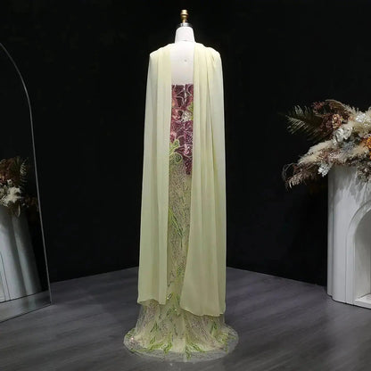 Luxury Purple Green Beaded sequin Cape Train Girls Formal  Evening Dress SS511