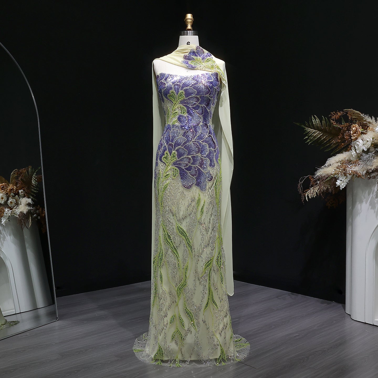 Luxury Purple Green Sparkling Sequin Beaded Formal Evening Dress SS511