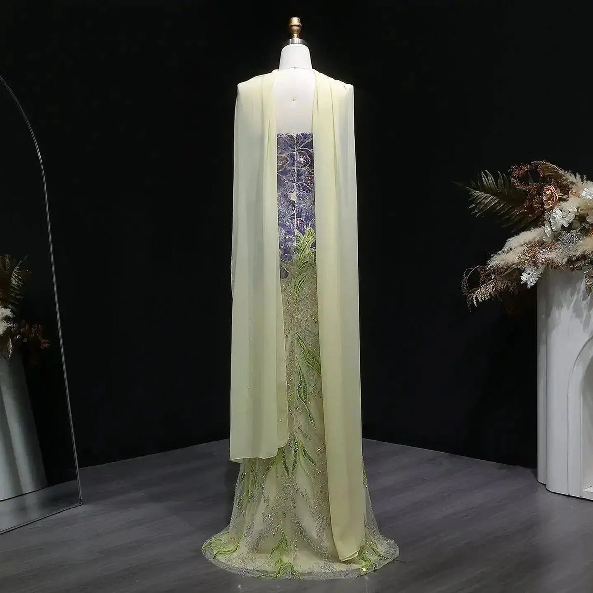 Luxury Purple Green Beaded sequin Cape Train Girls Formal  Evening Dress SS511