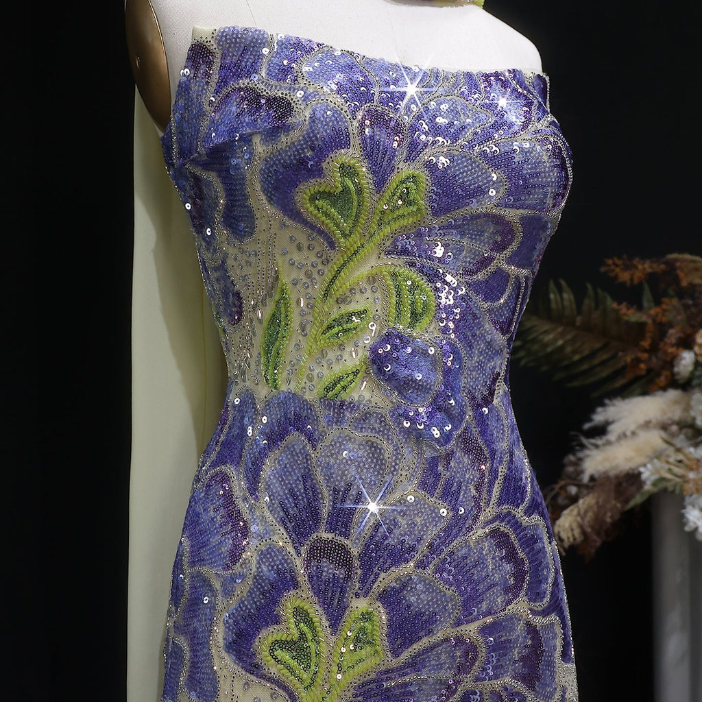 Luxury Purple Green Sparkling Sequin Beaded Formal Evening Dress SS511