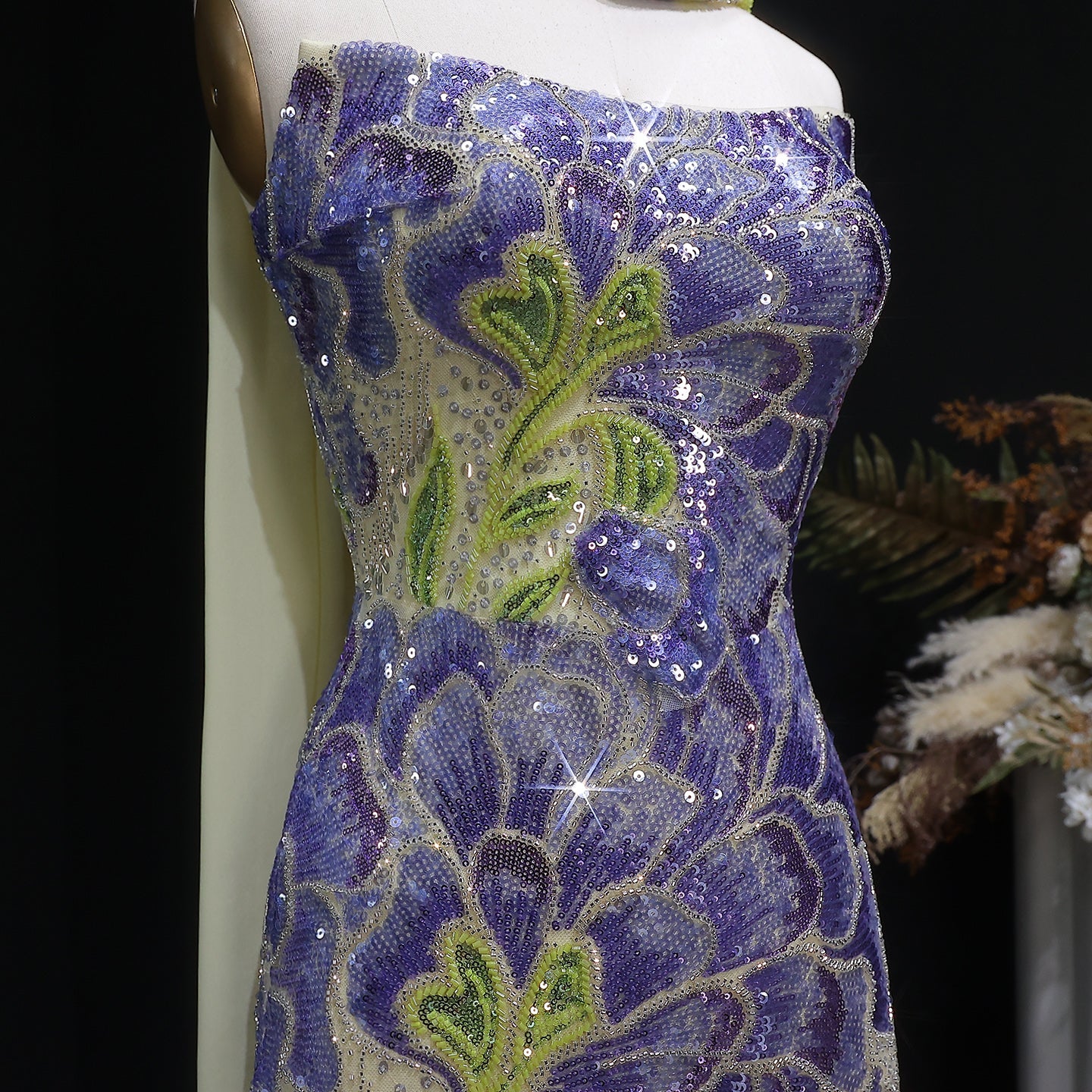 Luxury Purple Green Sparkling Sequin Beaded Formal Evening Dress SS511