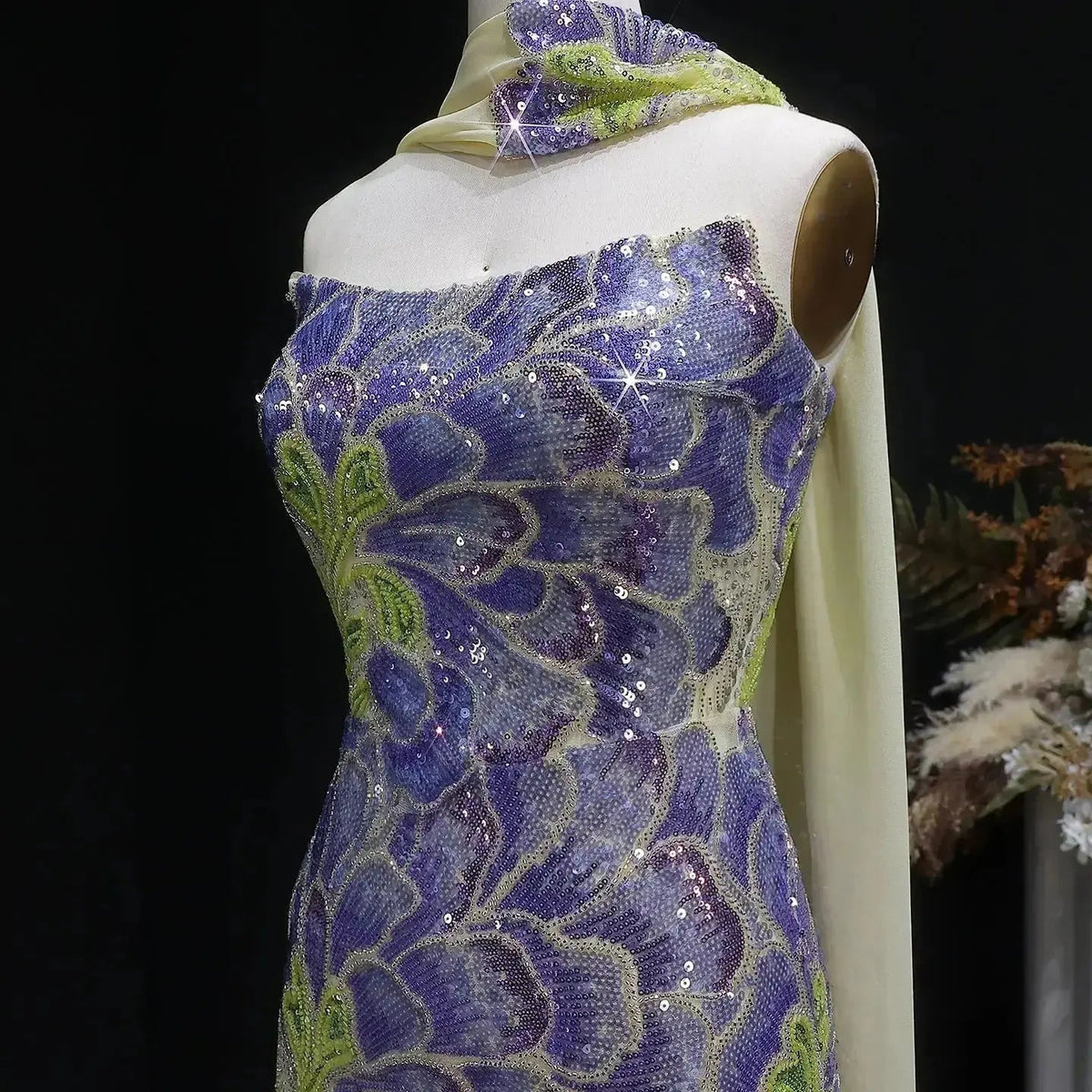Luxury Purple Green Beaded sequin Cape Train Girls Formal  Evening Dress SS511