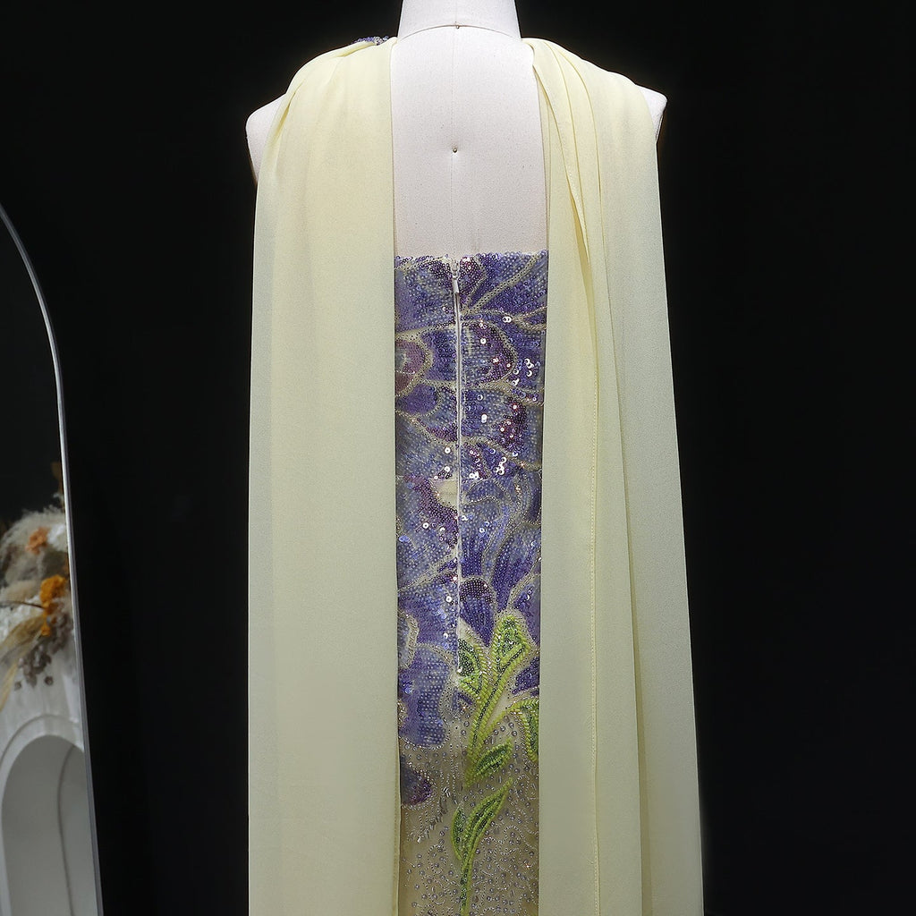 Luxury Purple Green Sparkling Sequin Beaded Formal Evening Dress SS511