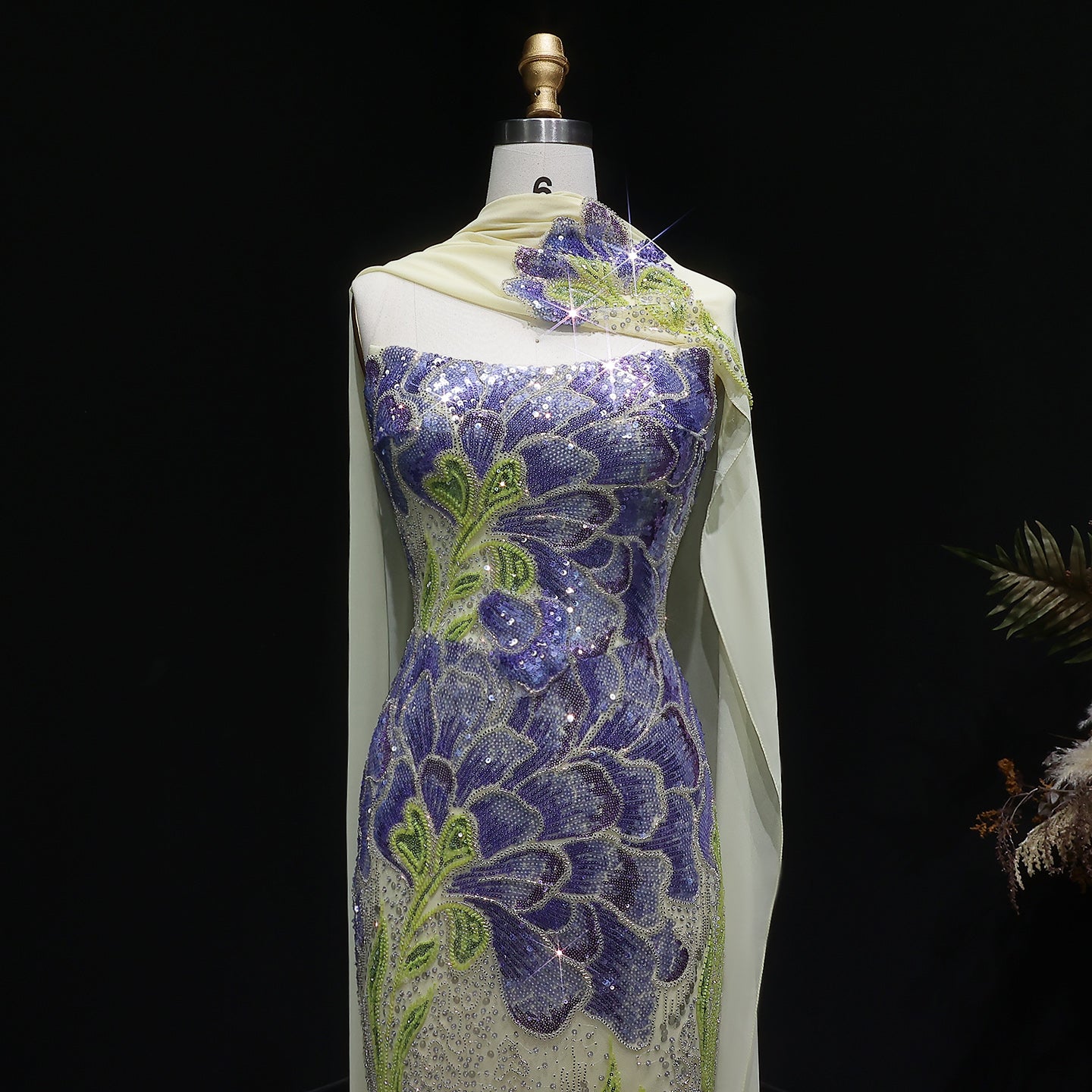Luxury Purple Green Sparkling Sequin Beaded Formal Evening Dress SS511