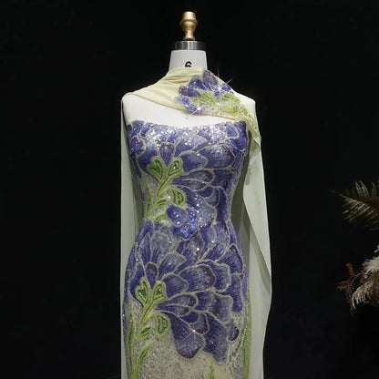 Luxury Purple Green Beaded sequin Cape Train Girls Formal  Evening Dress SS511