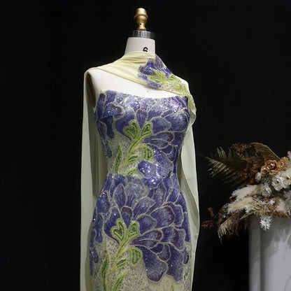 Luxury Purple Green Beaded sequin Cape Train Girls Formal  Evening Dress SS511