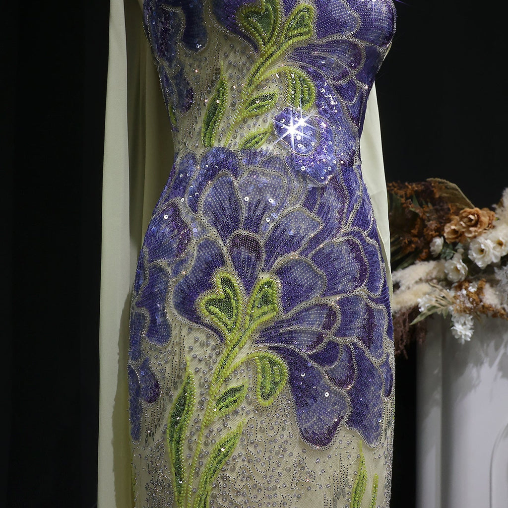 Luxury Purple Green Sparkling Sequin Beaded Formal Evening Dress SS511