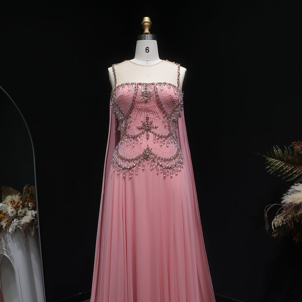 Elegant Silver Gold Crystal Evening Dress with Cap SS517
