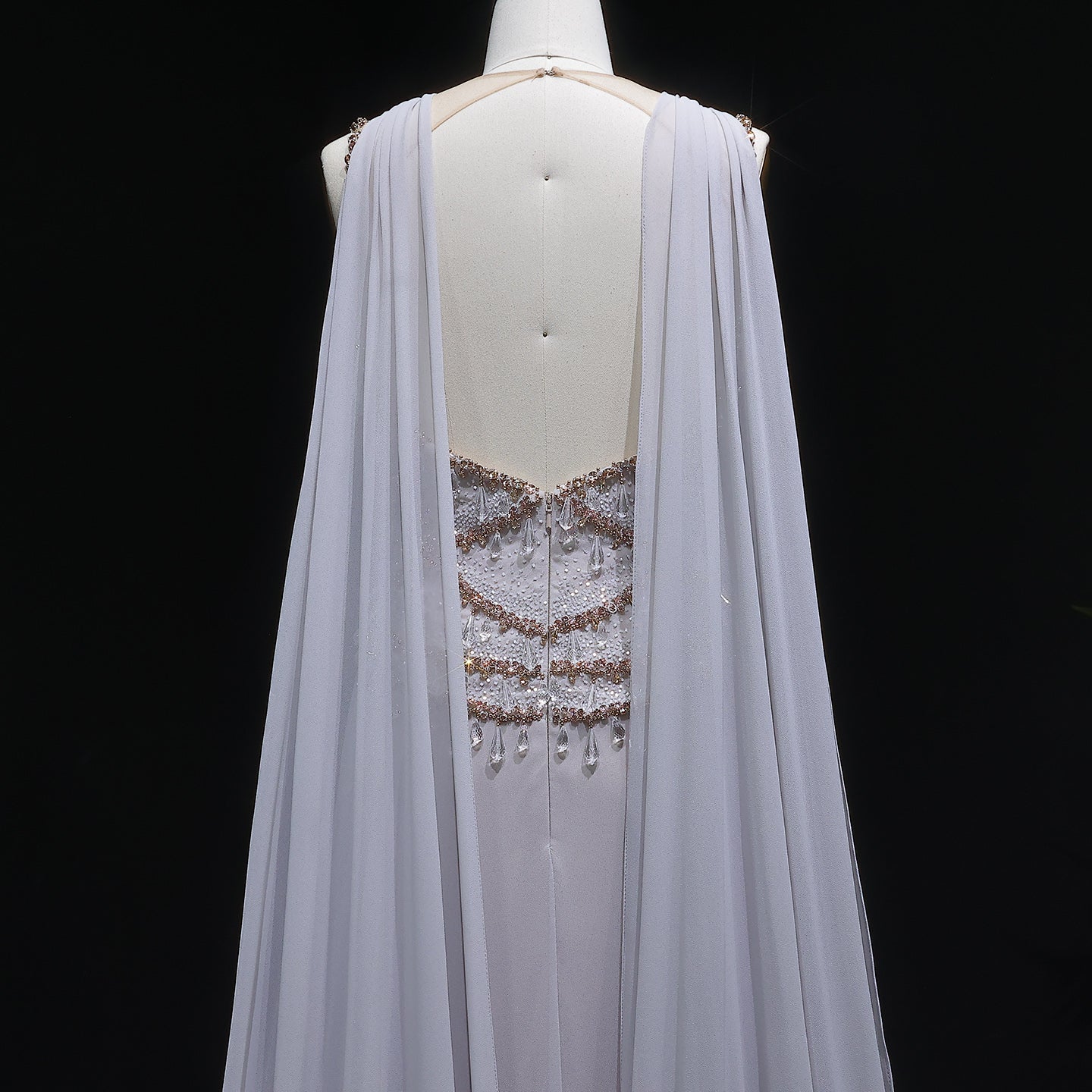 Elegant Silver Gold Crystal Evening Dress with Cap SS517