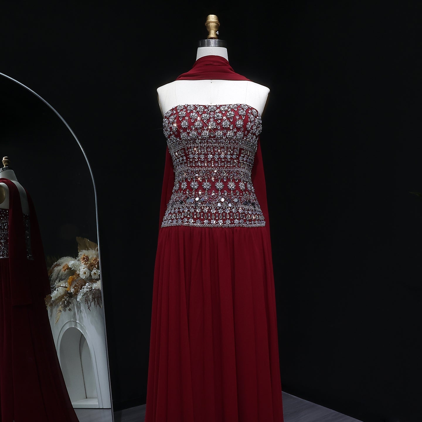 Luxury Crystal Lilac Strapless Chiffon Evening Dress SS539