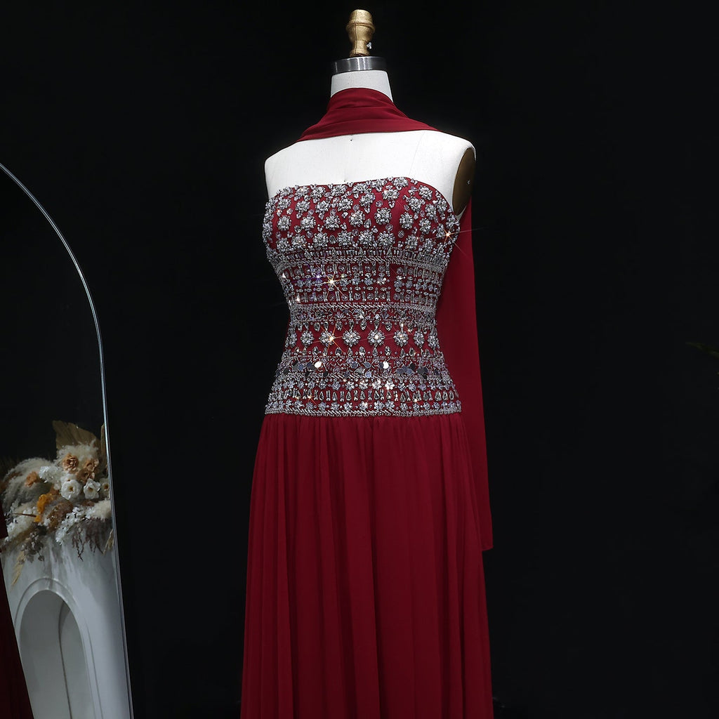 Luxury Crystal Lilac Strapless Chiffon Evening Dress SS539