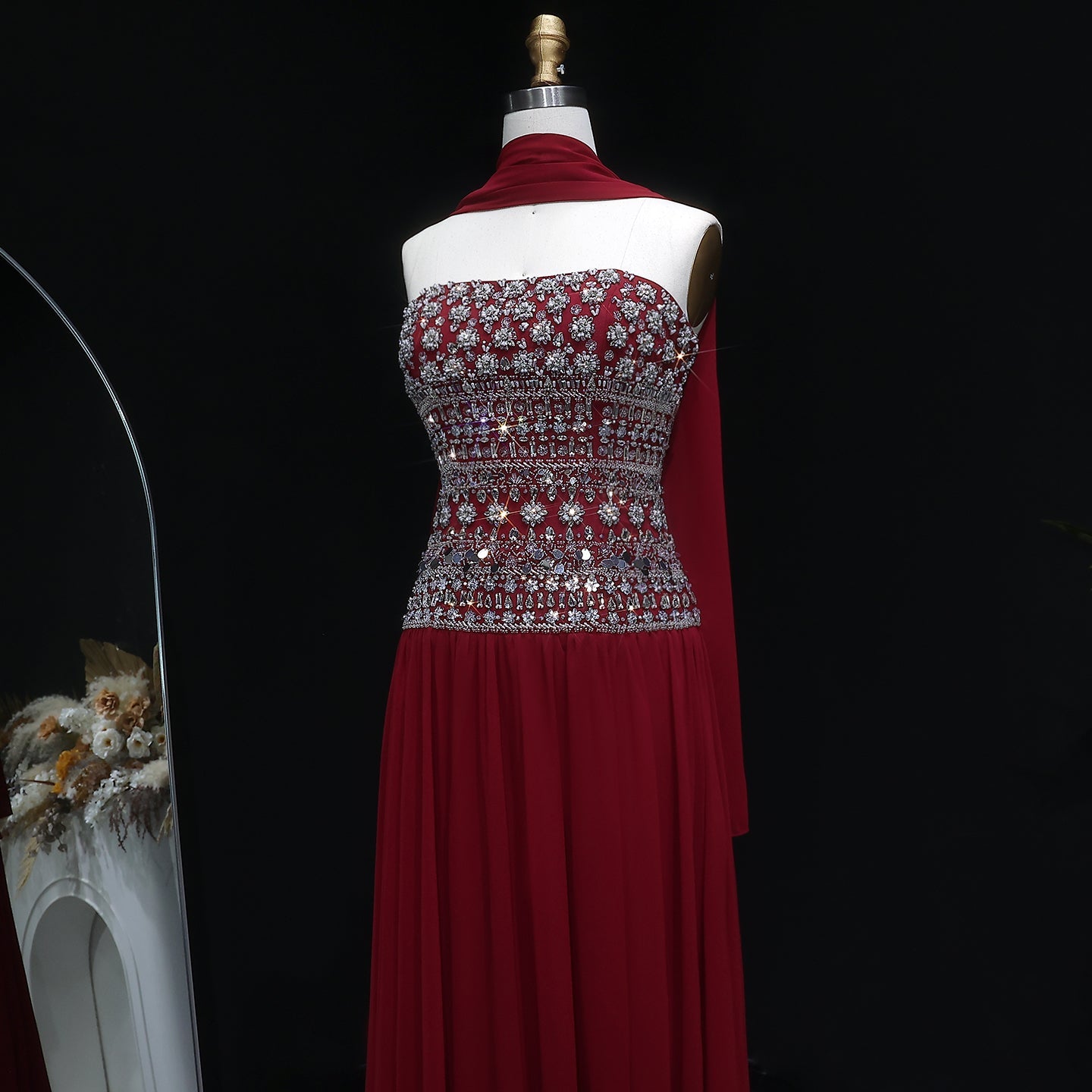 Luxury Crystal Lilac Strapless Chiffon Evening Dress SS539