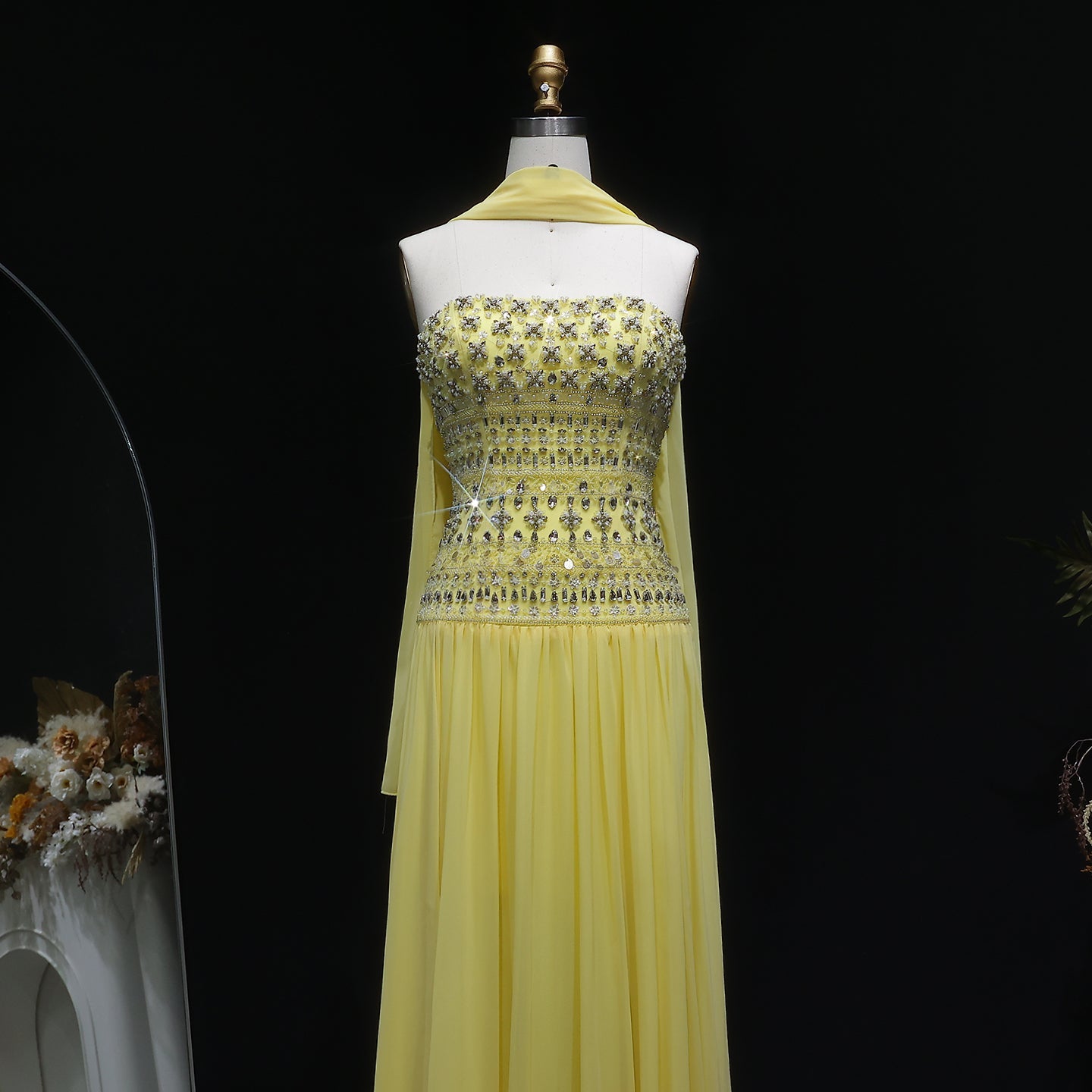 Luxury Crystal Lilac Strapless Chiffon Evening Dress SS539