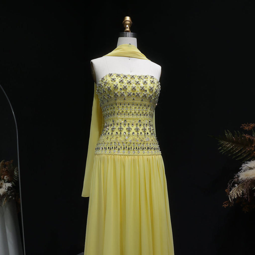 Luxury Crystal Lilac Strapless Chiffon Evening Dress SS539