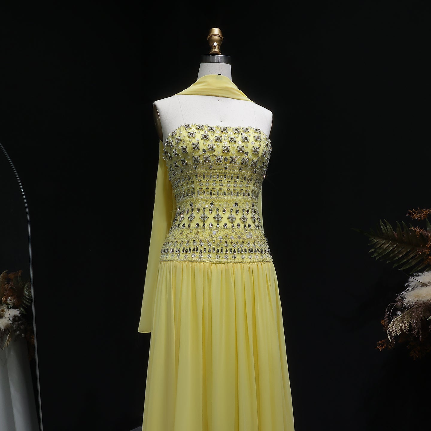 Luxury Crystal Lilac Strapless Chiffon Evening Dress SS539