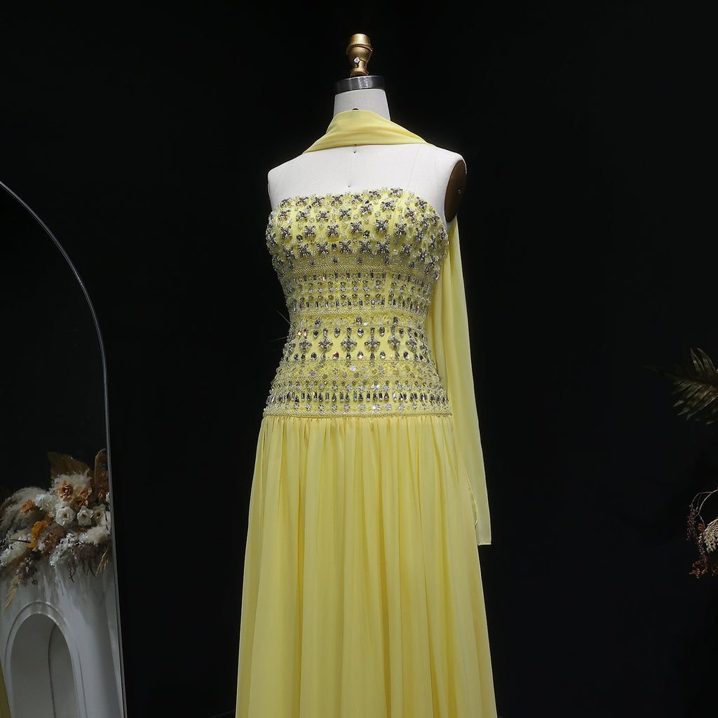 Luxury Crystal Lilac Strapless Chiffon Evening Dress SS539