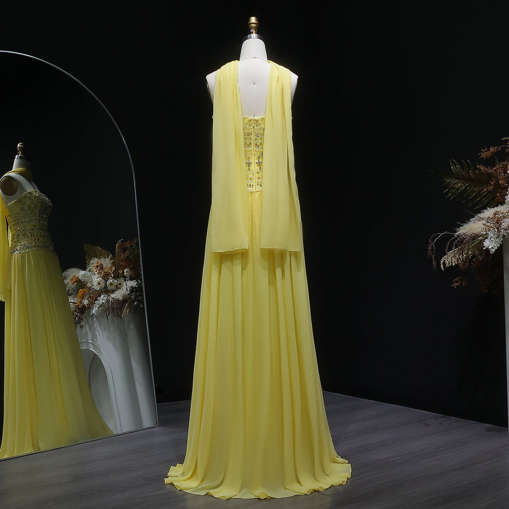 Luxury Crystal Lilac Strapless Chiffon Evening Dress SS539